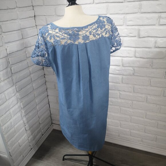 Unbranded Ladies Size XL Lightweight Blue Dress with Crochet Lace - Picture 2 of 7